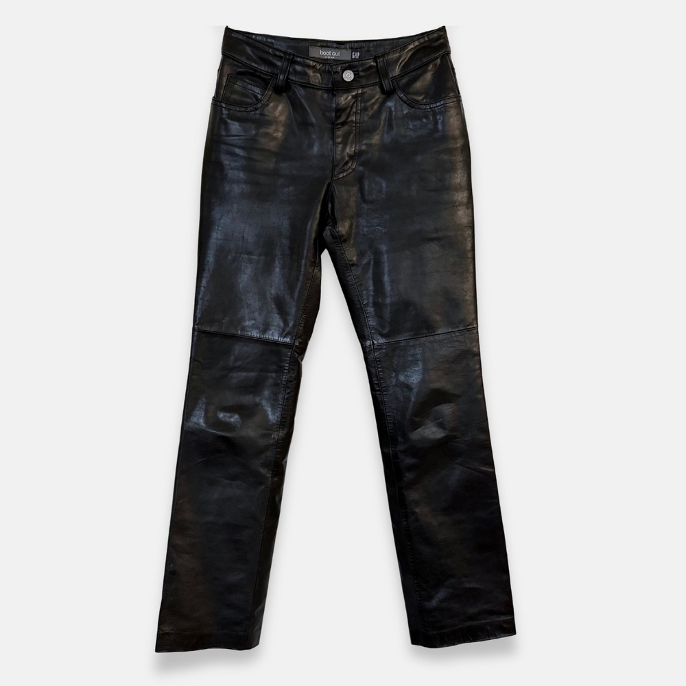 Vintage Y2K GAP Genuine Leather Bootcut Pants Black Size 1 Moto Biker Grunge